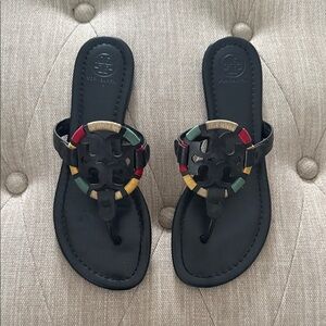 Tory Burch Black Sandals with Colorful Accents